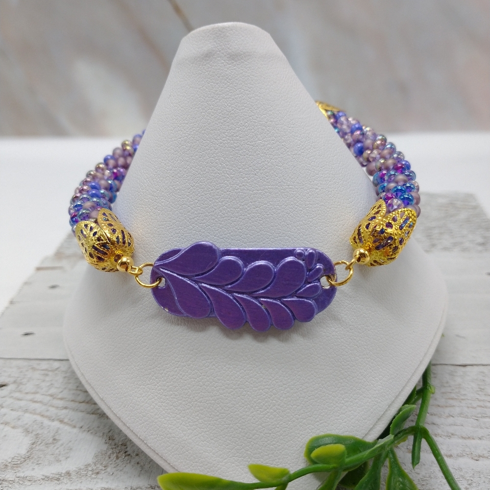 Handmade Purple Seed Bead Mix Spiral Bead Crochet Bracelet